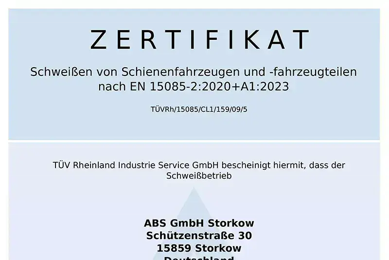 Schweißen von Schienenfahrzeugen und -fahrzeugteilen nach EN 15085-25